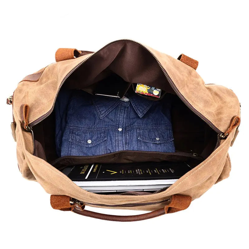 Vintage Waxed Canvas Travel Bag for Camping and Storage