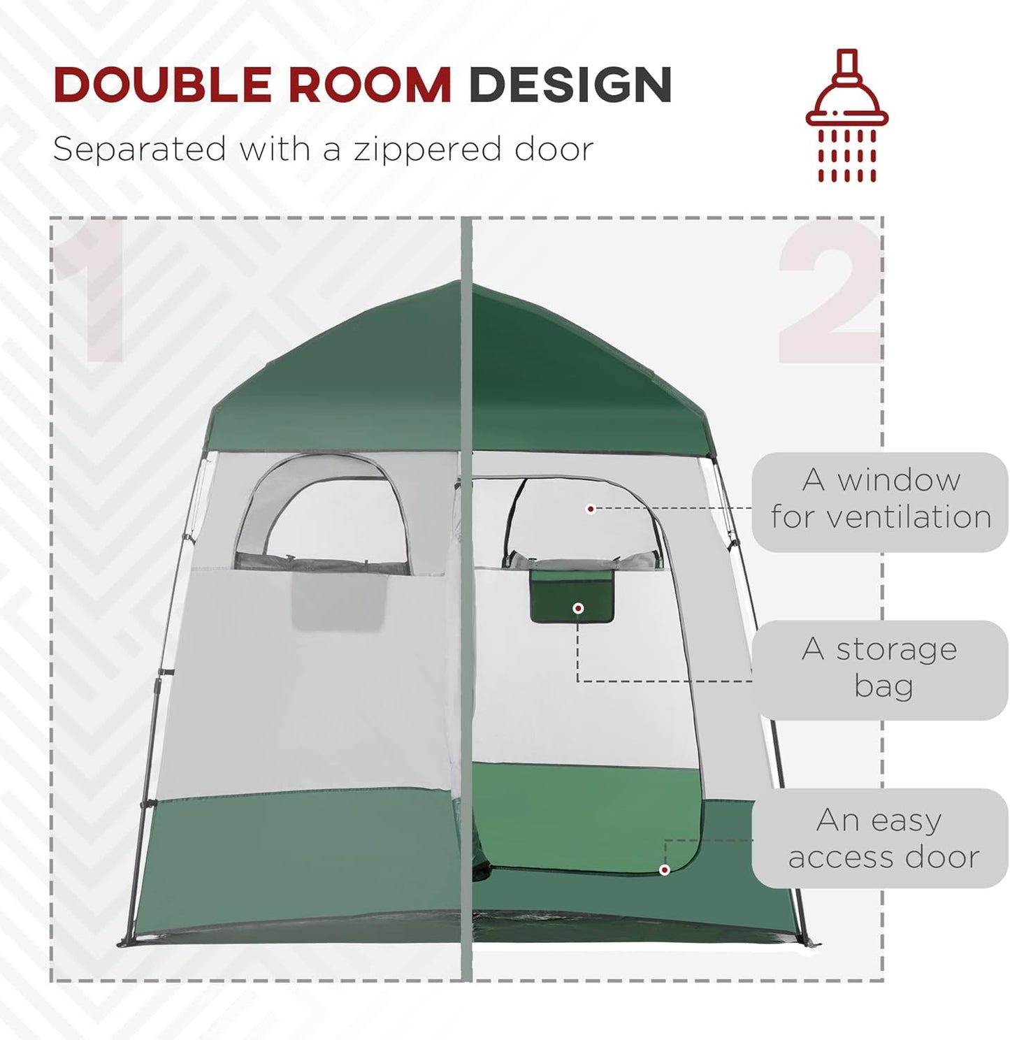 Outsunny Pop Up Shower Tent for Camping with 2 Rooms